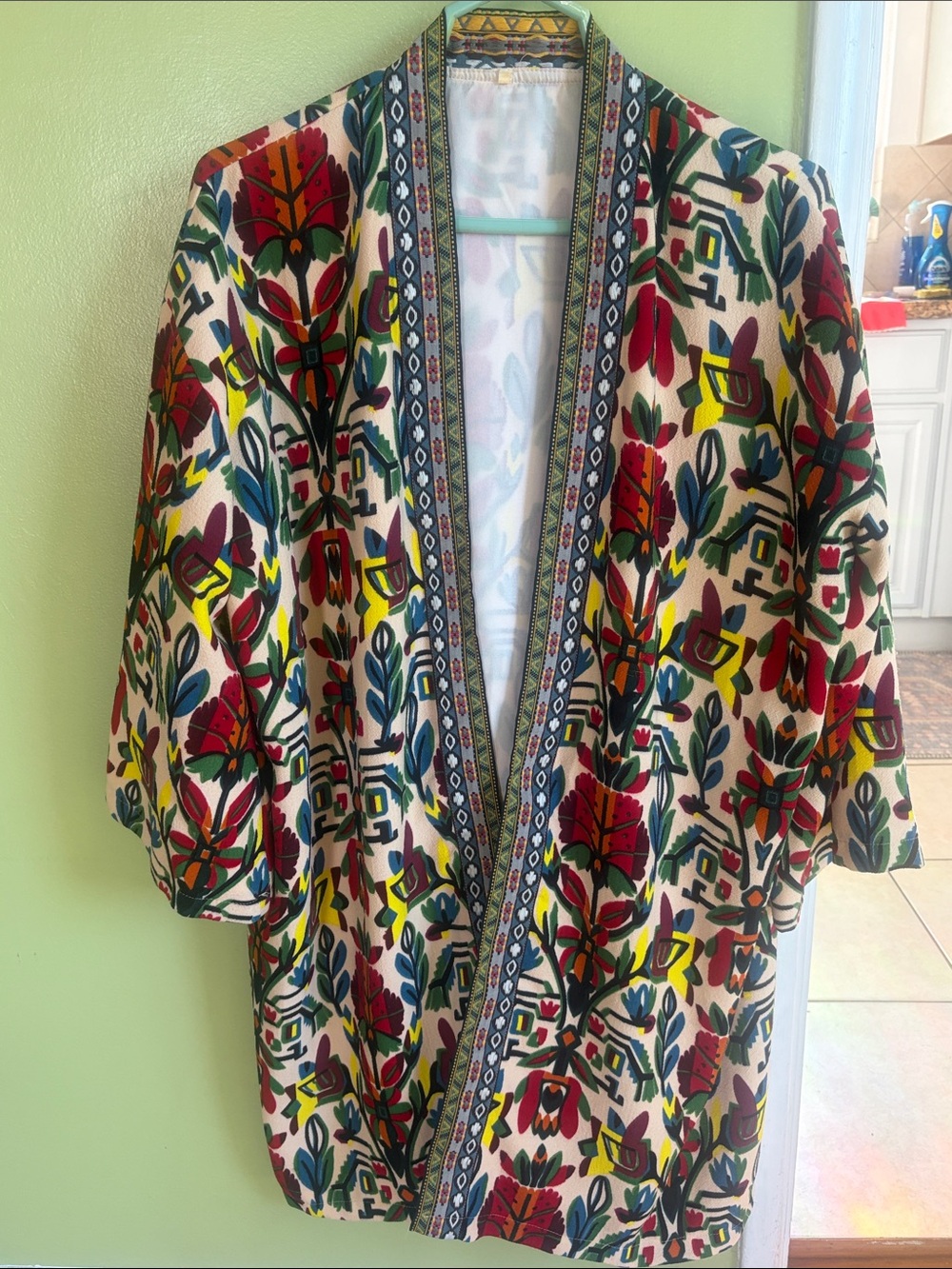 Boho Floral Open-Front Kimono/ Cardigan - Cream Multi